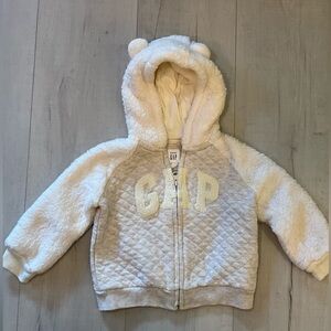 GAP Kids Cream and‎ Gray Quilted Sherpa Hoodie
